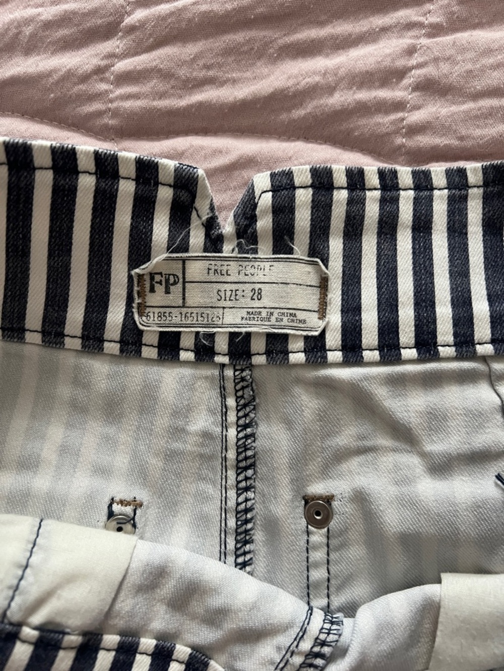 Free People Navy and White High-Waist Striped Shorts - Picture 2 of 4